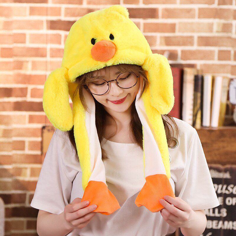 attractive Moving Ear Cute animal Plush Hat Funny Playtoy Ear Up Down Rabbit dog pig Gift Toy for Kids Girls