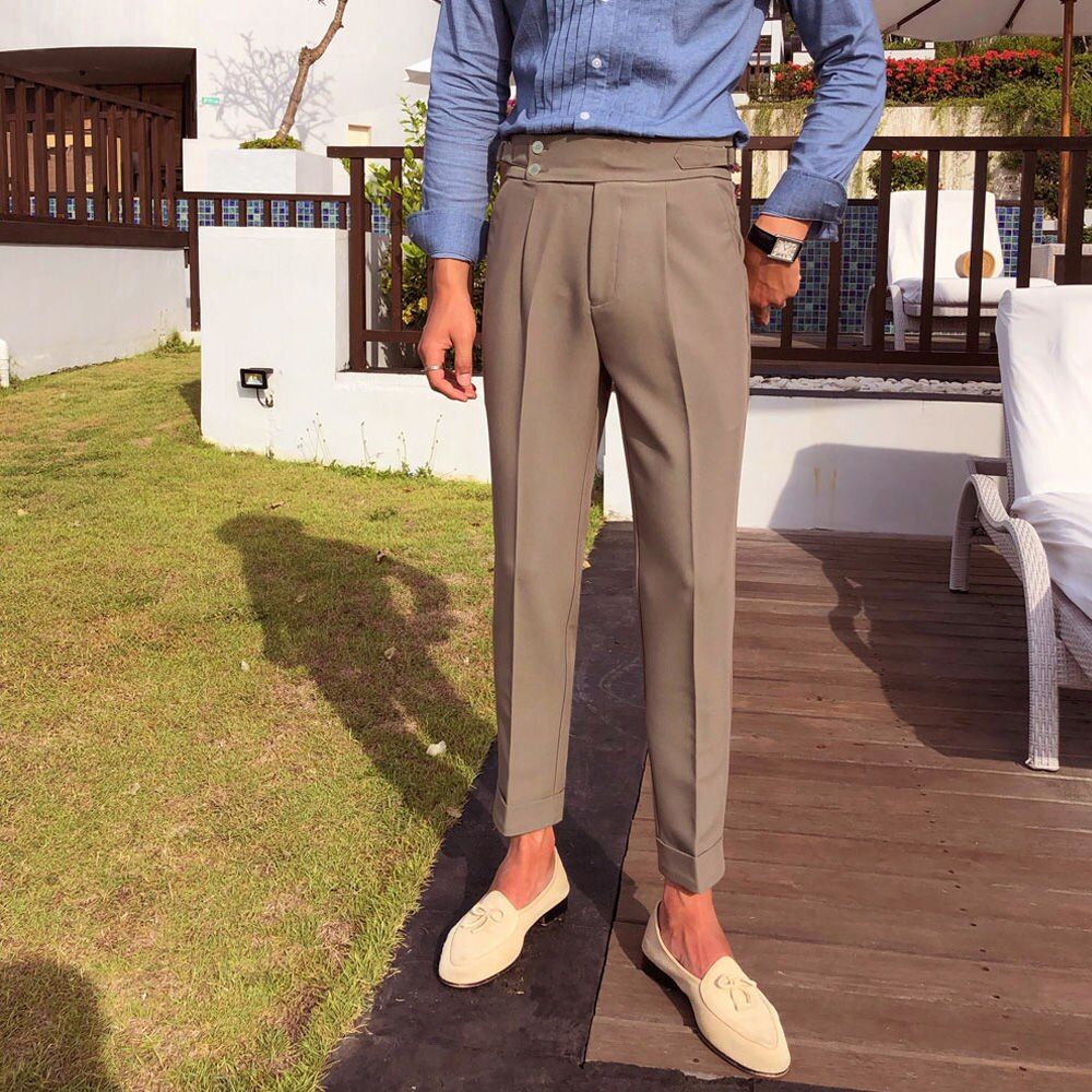 2021 New Spring Autumn Fashion Man Classic Slim Straight Long Suit Trousers Male Solid Color Men Smart Casual Business Pants S45