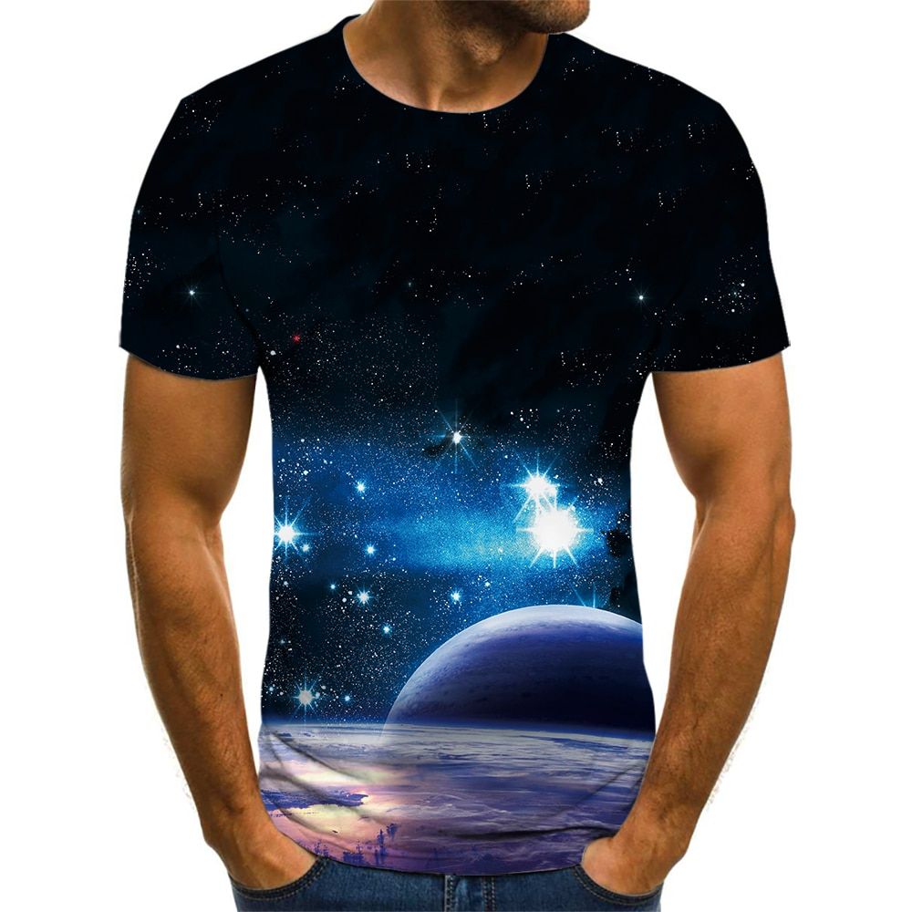Four Seasons Best Selling Cosmic Star Print Top Short Sleeve Top Design Simplicity Soft Fit Easy Oversized T-Shirt