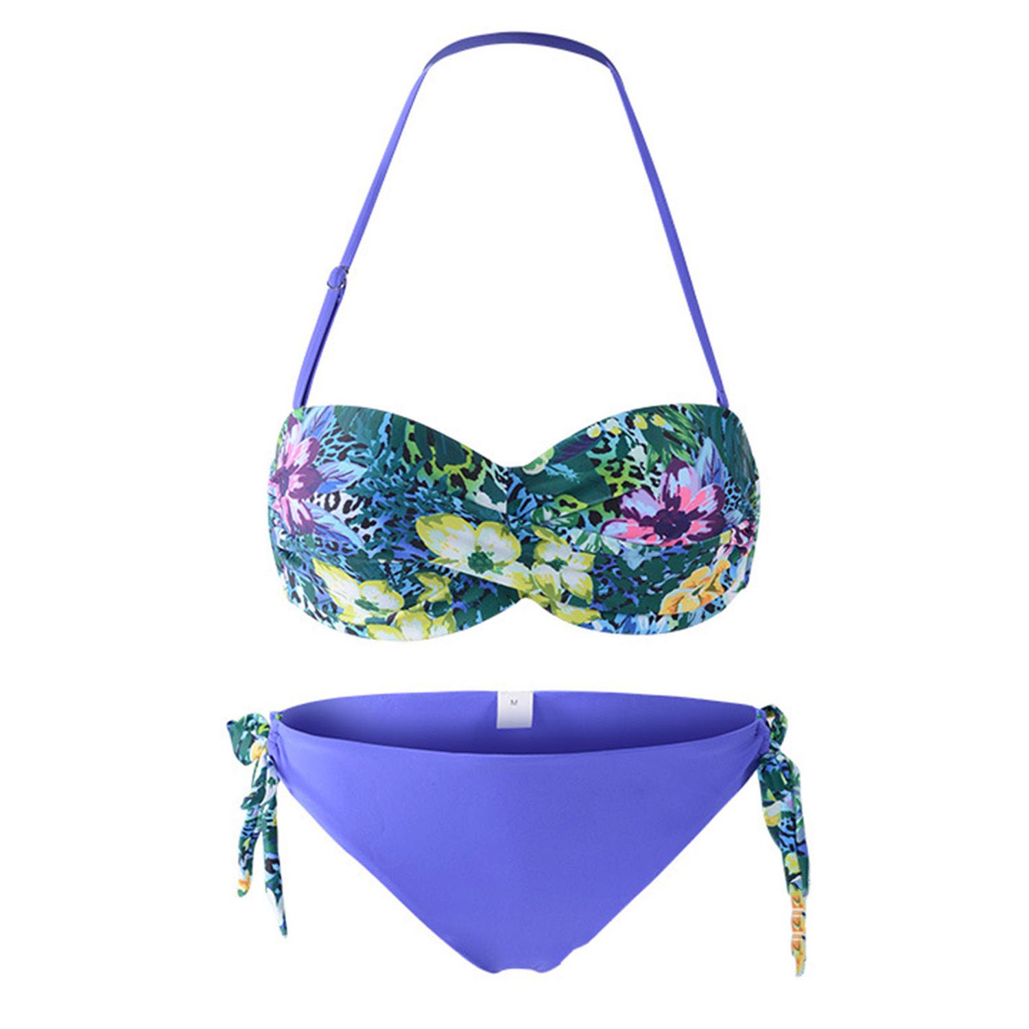 Bandeau Printing Lacing Low Cut Women Bathing Suit Two Pieces Bikini Set for Water Activity