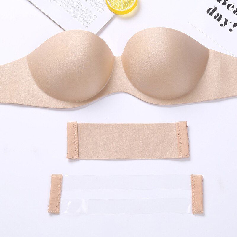 Gumprun Non-slip Strapless Invisible Bra  Seamless Lingerie Thin Section Push Up Bra One Piece Solid Color Bra
