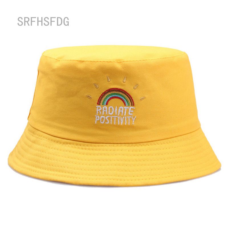 【BestGO】New Rainbow Embroidery Fisherman Hat Female Fashion Sunscreen Foldable Sun Hat