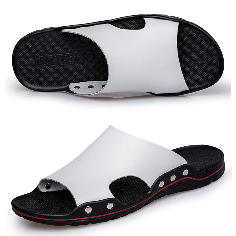 2022 Summer Beach Men Flip Flops Pu Leather Slippers Male Flats Sandals outdoor Rubber Thong Beach Shoes Men Leather Brand New