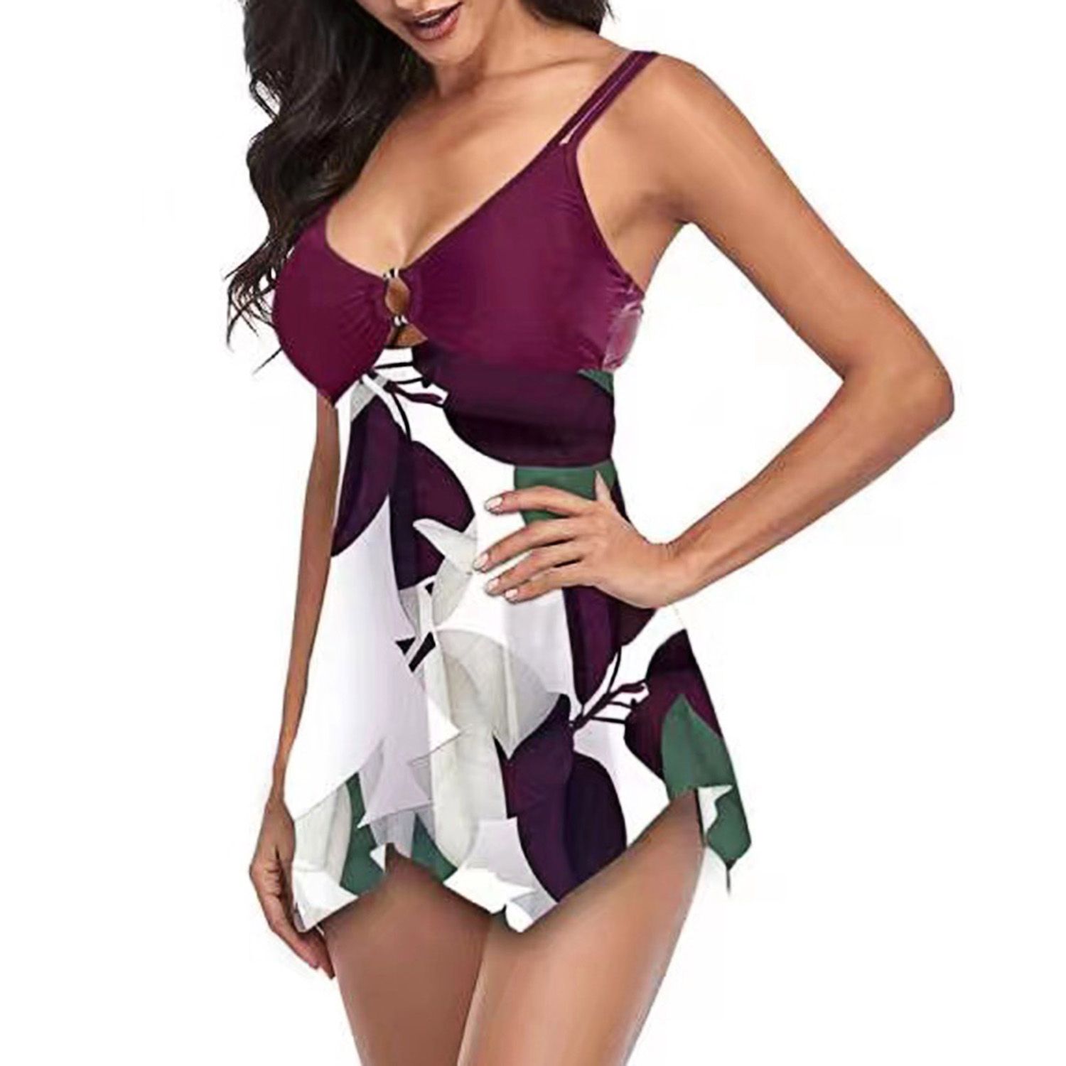 Women Printing Padded Soft Backless Spaghetti Strap Bikini Set Swimsuit for Swimming