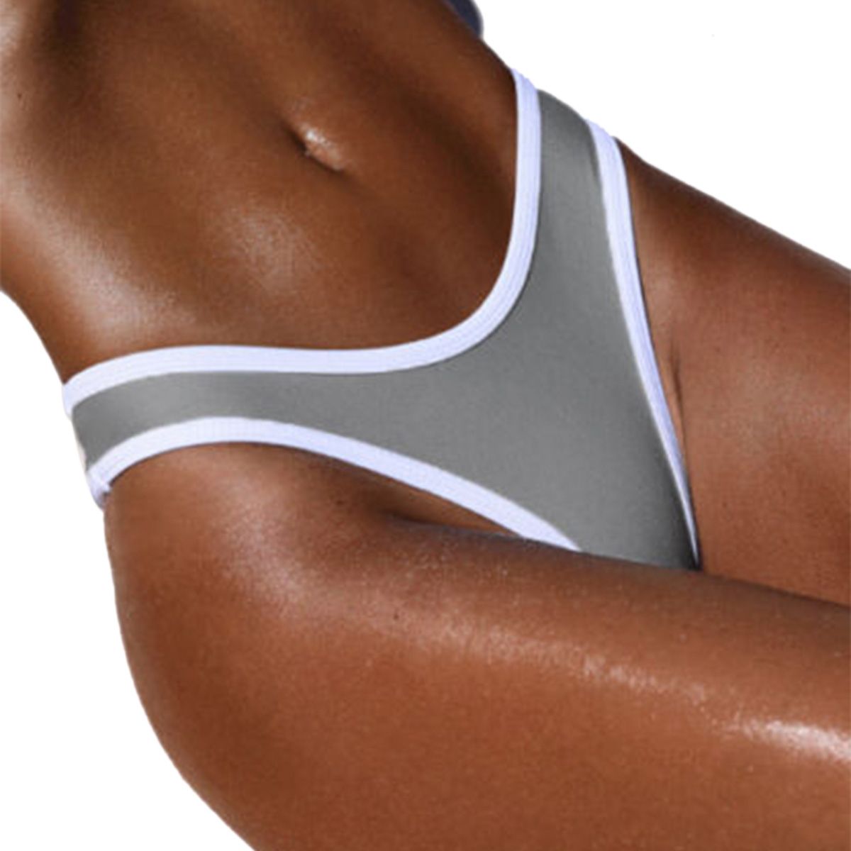 Women  Triangle Swimming Underpants Fashion Solid Color Mid-waist Bikini Bottom Thong
