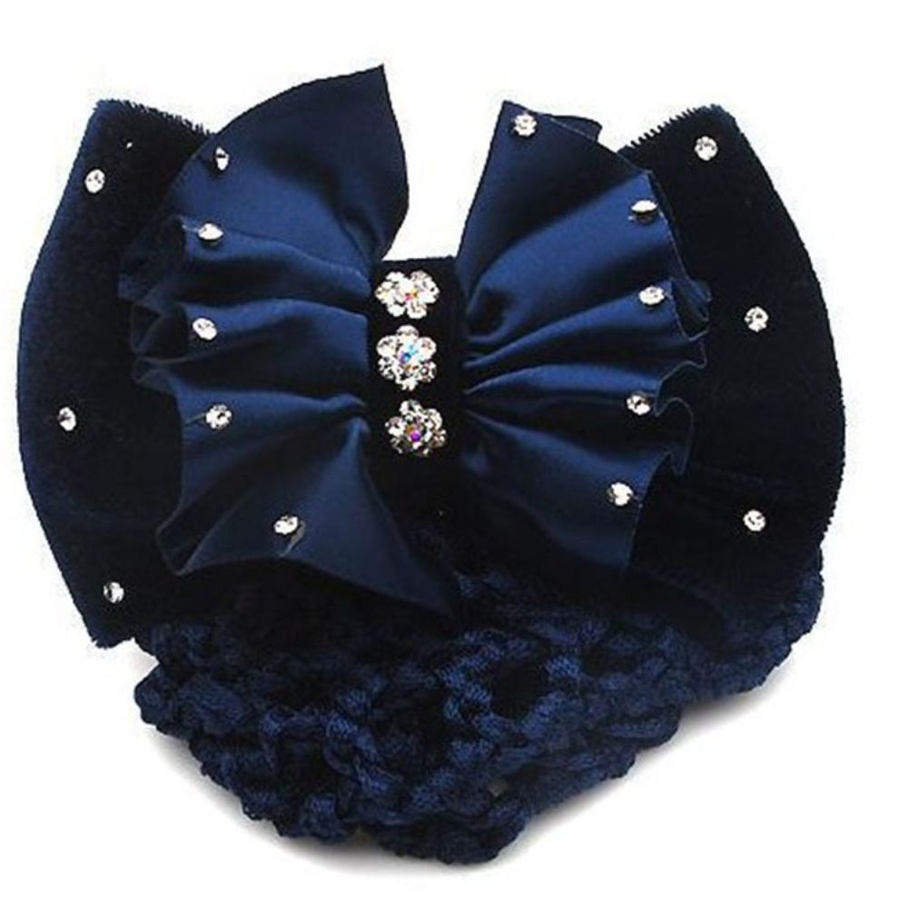 Fashion Satin Women Rhinestone Barrette Hair Clip Cover Bowknot Net Bun Snood