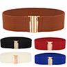 Lady Solid Color Buckle Wide Faux Leather Elastic Waistband Belt for Jeans Pants