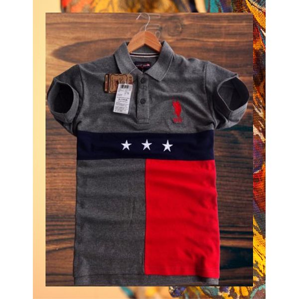 Ash And Red Three Star Polo T-Shirt For Men