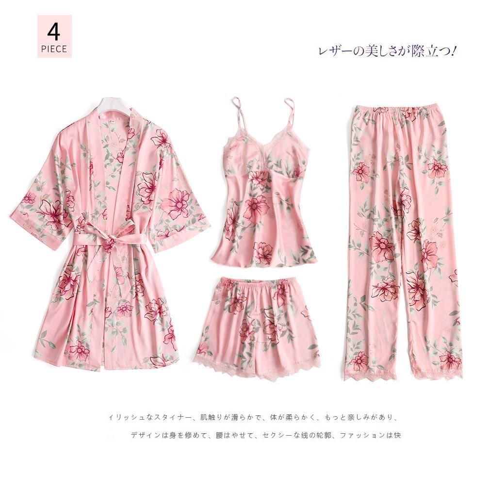 5PCS Pajamas Sleep Set Women Nightwear V-Neck Lace Sleepwear y Nightie Bathrobe Wear Home Suit Negligee Spring Robe Gown