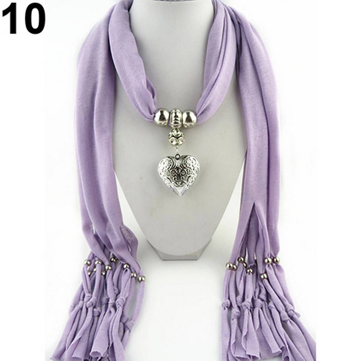 OIMG Women Fashion Soft Bead Tassels Scarf With Love Heart Charm Pendant Accessory