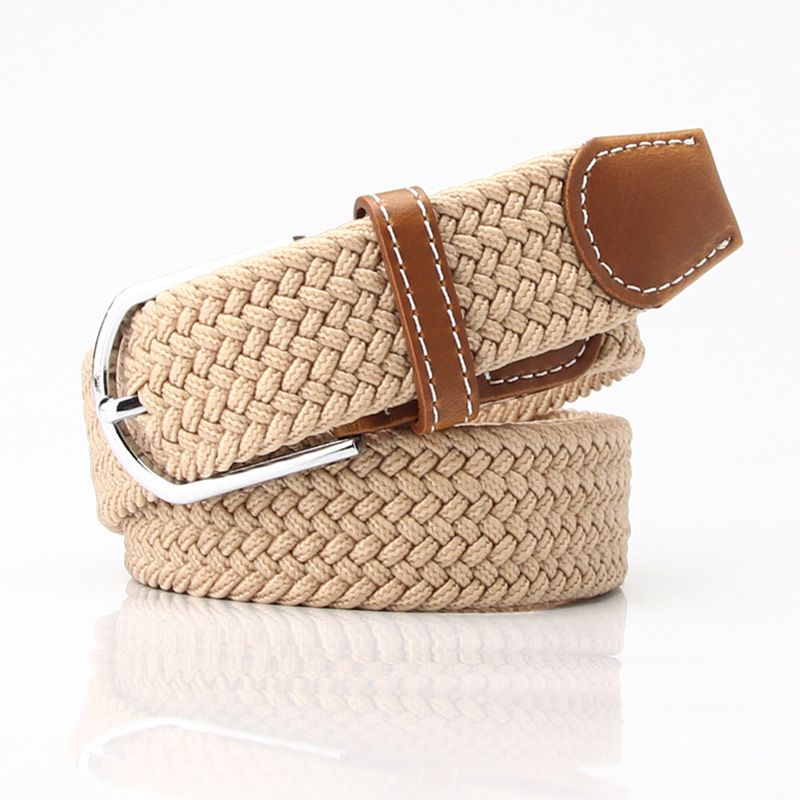 Loldeal 3.3x105cm Leisure Women's Belt Fashion Multi-Color All-Match Elastic Pin Buckle Belt Men's Stretch Woven Canvas Belt