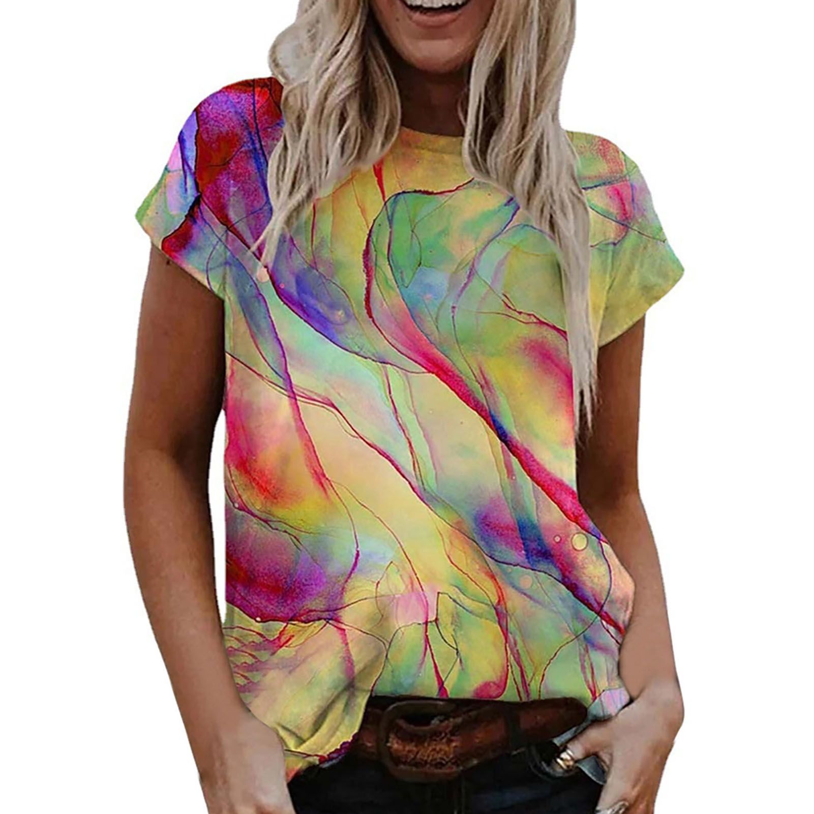T-shirts Top Plus Size Butterfly Print Summer T-shirts