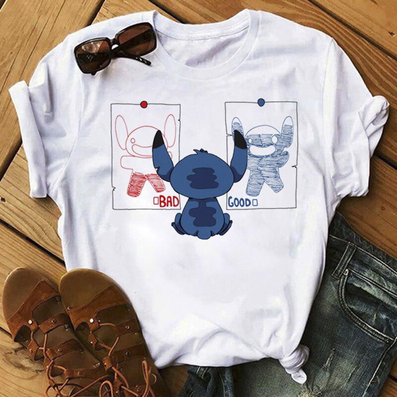 Kawaii Disney Cartoon Lilo Stitch T Shirt Men Funny Stitch Ohana Graphic Tees UniTops Anime Harajuku Grunge T-shirt Male