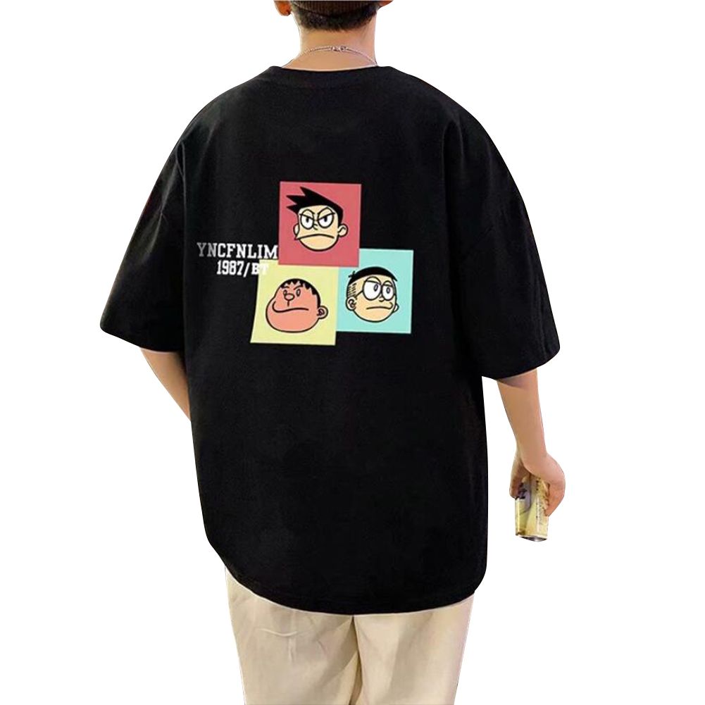 Men Women Summer -shirt Cartoon Half Sleeve Crew Neck Loose Couple Wear Pullover ops