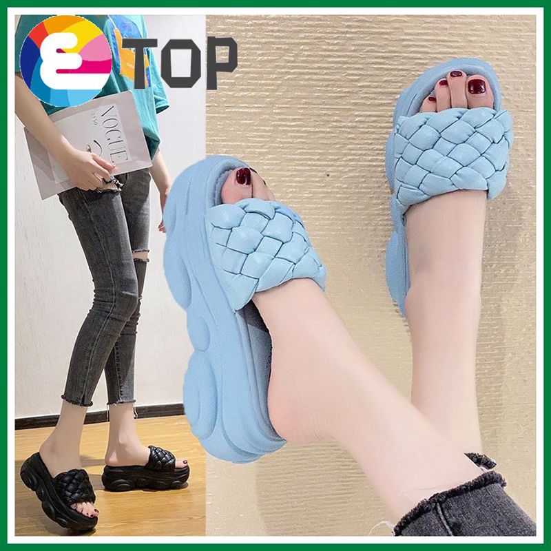 8cm/3.1 Inch Height Wedge Women Slippers Casual Open Toes Outdoor Wear Slides Comfortable Thick Bottom Sandals Korea Style