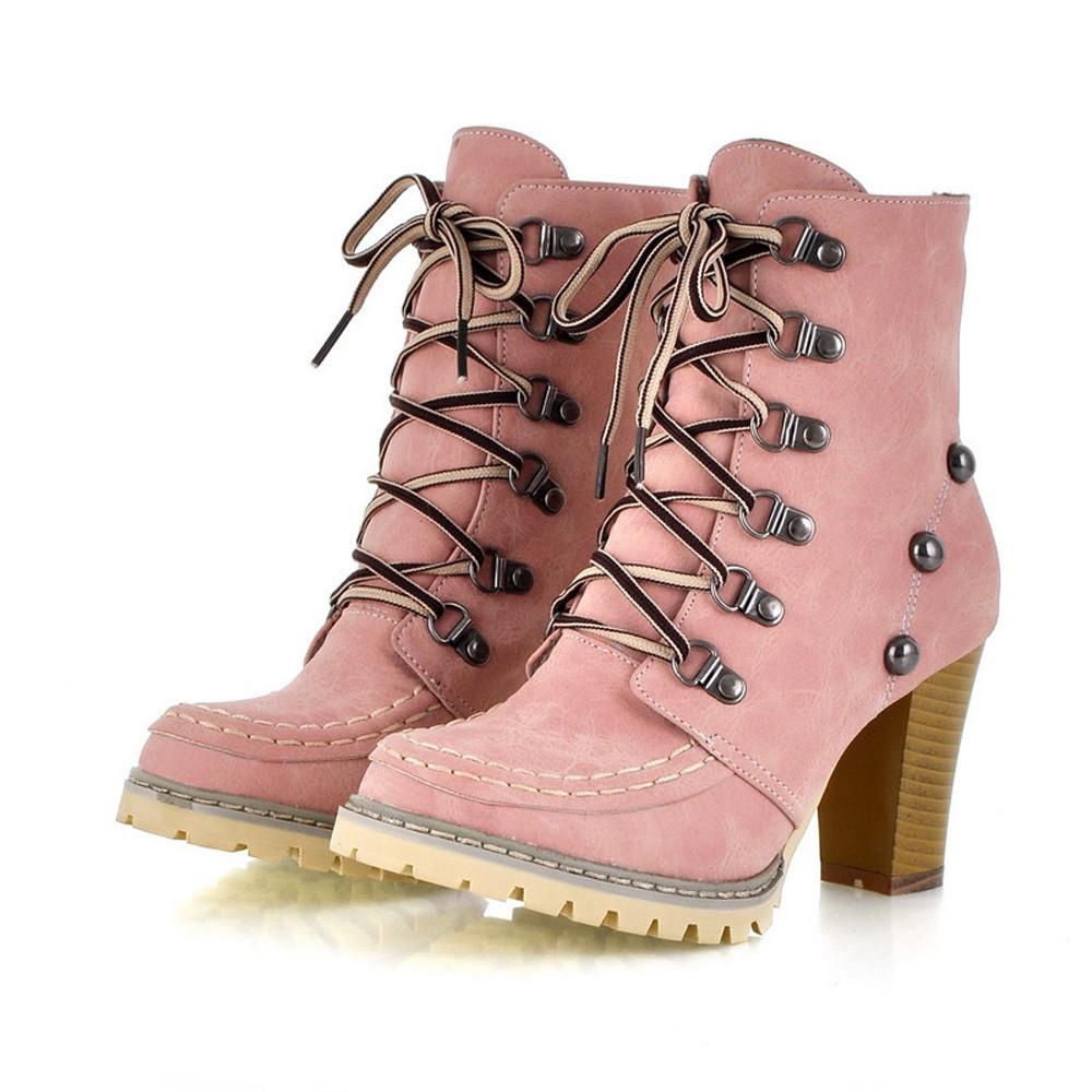 New arrivals korean fashion boots for women ladies Women‘s Leisure Rivets Shoes Non-Slip Lace-Up High Heel Short Tube Boots Women Foreign Version winter Booots