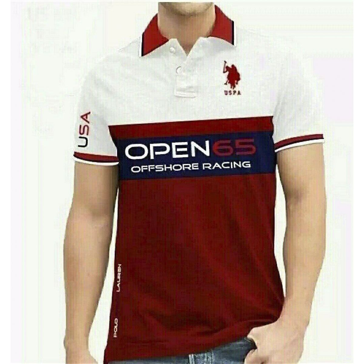 White and Red Open 65 Polo T-Shirt For Men