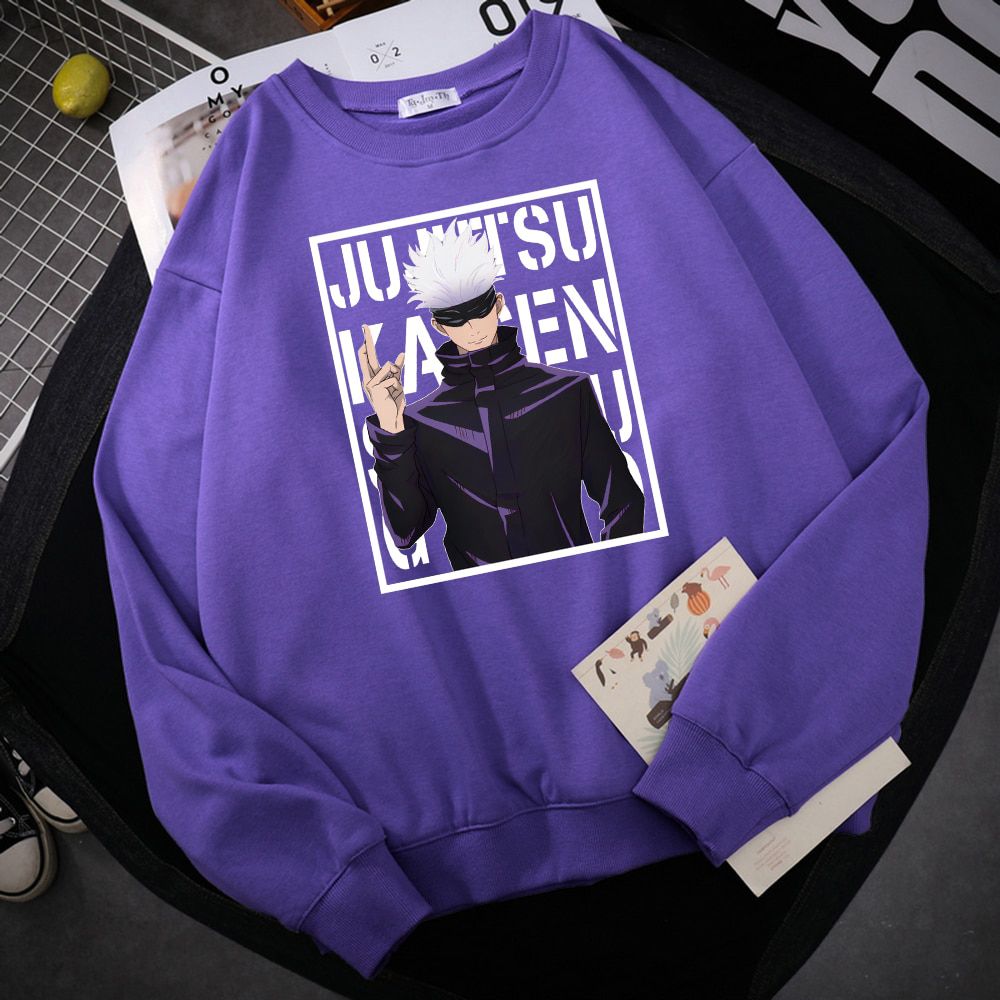 Funny Gojo Satoru Hoodies Jujutsu Kaisen Anime Print Warm Mens Sweatshirts Oversized Male Clothes Casual Fashion Man Sweatshirt