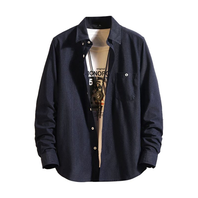 Men Buttons Lapel Long Sleeve Shirts, Solid Color Turn Down Collar Casual Shirts