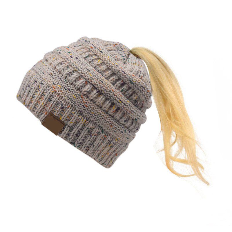 Ponytail Beanies Women Solid Warm Soft Trendy Hats Simple Korean Womens Wool Casual Caps Elegant Beanie