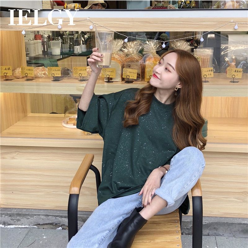 IELGY Korean short-sleeved t-shirt female fashion loose large size wild ins tide clothes