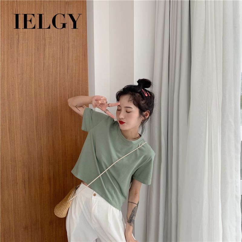 IELGY Pure color short short-sleeved T-shirt women all-match thin top