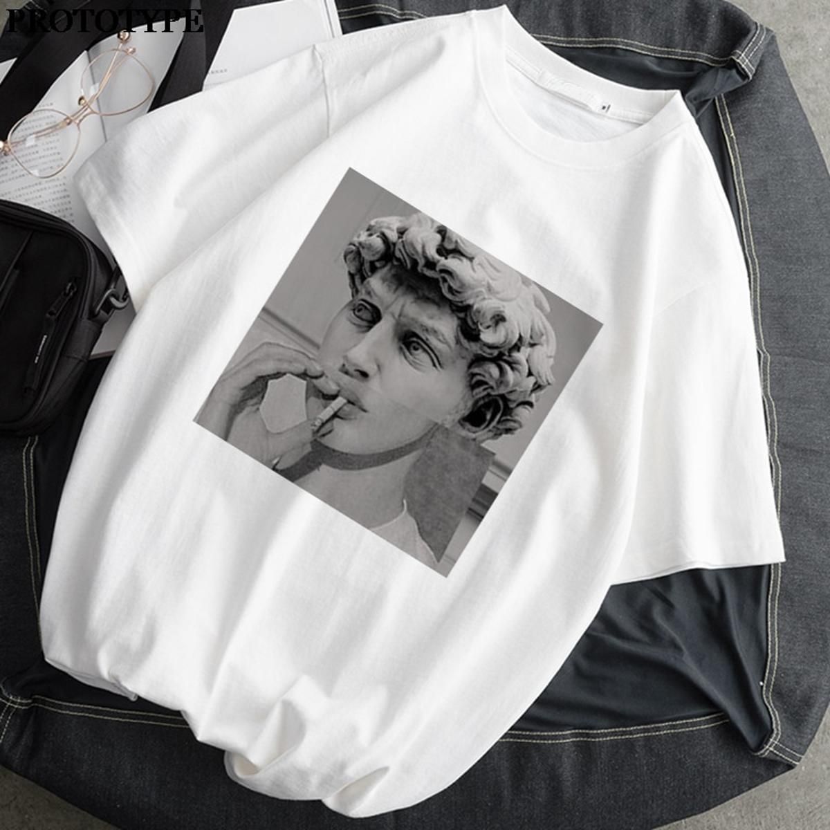 Women T-shirt oversized Monla Lisa Printing Ulzzang Aesthetic T-shirt Harajuku 2021 Summer White Drawing Short Sleeve Tops