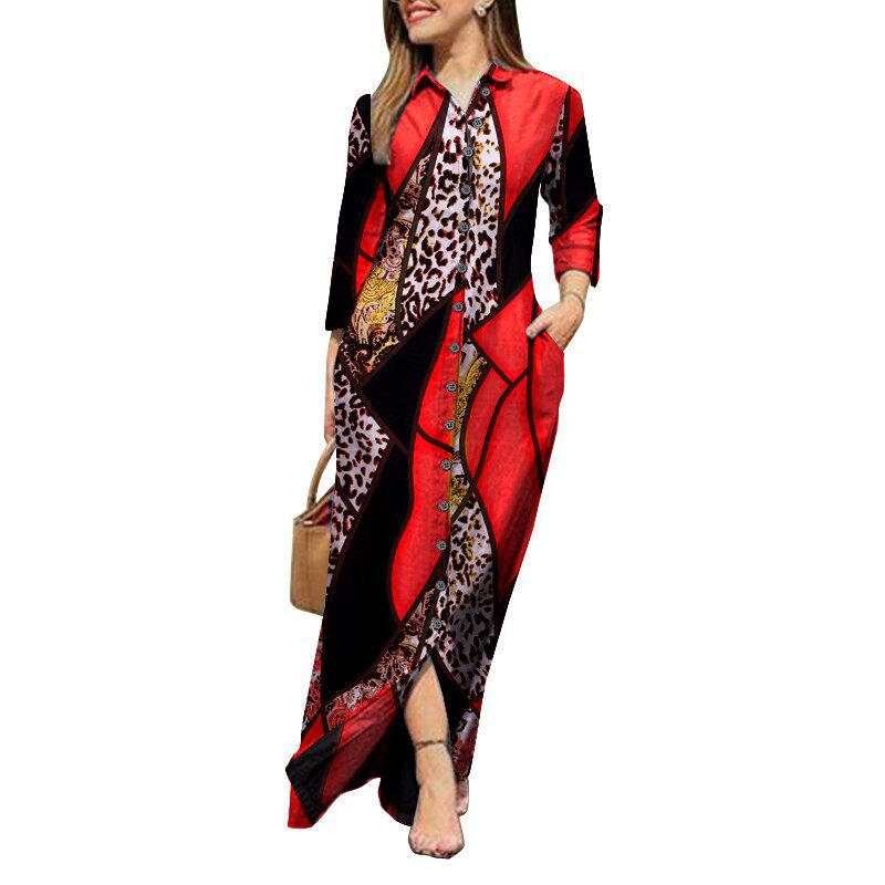 Autumn Maxi Sundress 2021 VONDA Women Casual Button Up Turn-down Collar Dresses Elegant Long Sundress Oversize Bohemian Vestidos