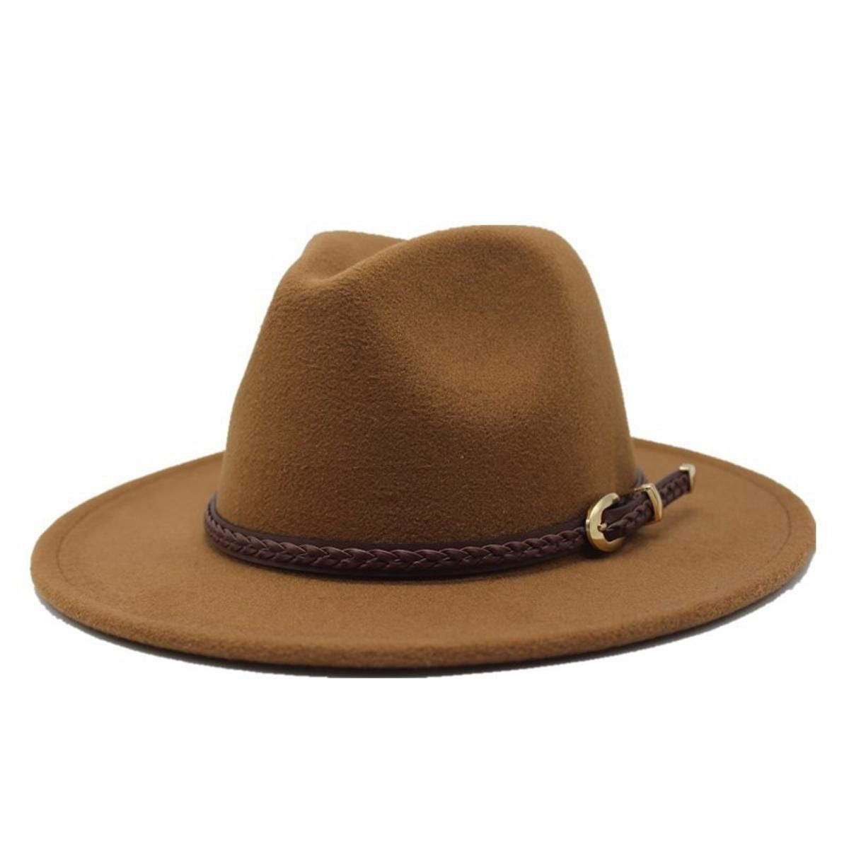 Men's and women's ple belt jazz top hat women's wide-brimmed straight side fedora hat autumn winter men's British Panama hat