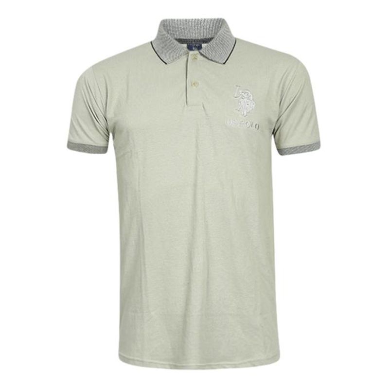 Gray Cotton Short Sleeve Polo for Men