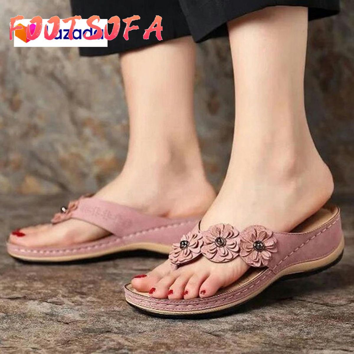 Top Retro Flowers Sandals Handmade Women Comfortable Flat Bottom Round Head Sandal Summer Casual Ladies Flip Flops
