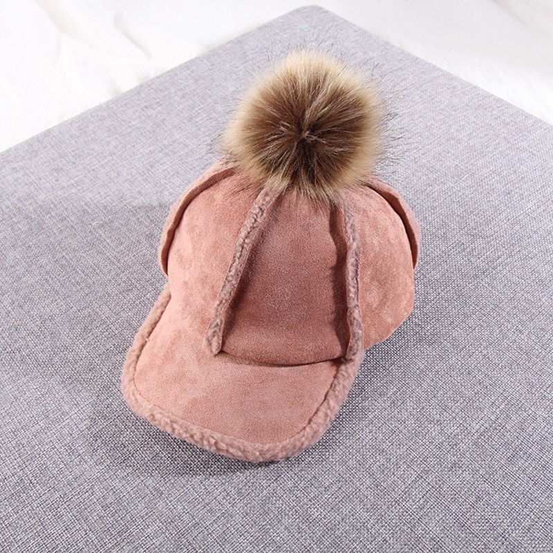 Doitbest Korean Winter Child Baseball Cap Hip Hop Suede Fur ball 2 8 Years kids Hats Boys Girls Caps snapback hat