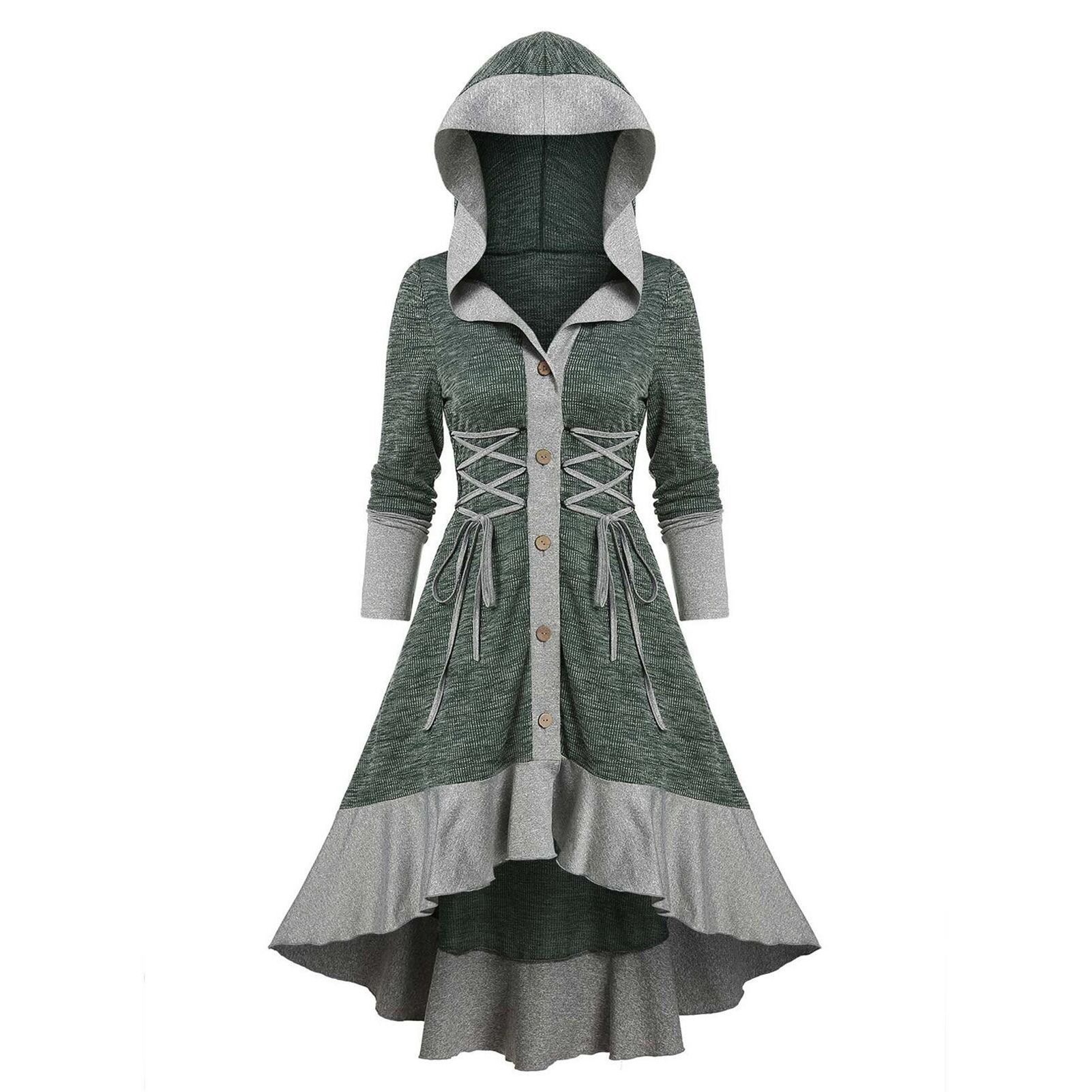 Casual Dress Ruffles Hem Hooded Corset Bandage Ruffles Hem Midi Dress