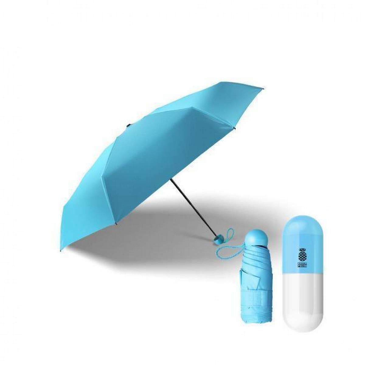 Mini Folding Umbrella with Cute Capsule Case - Sky Blue