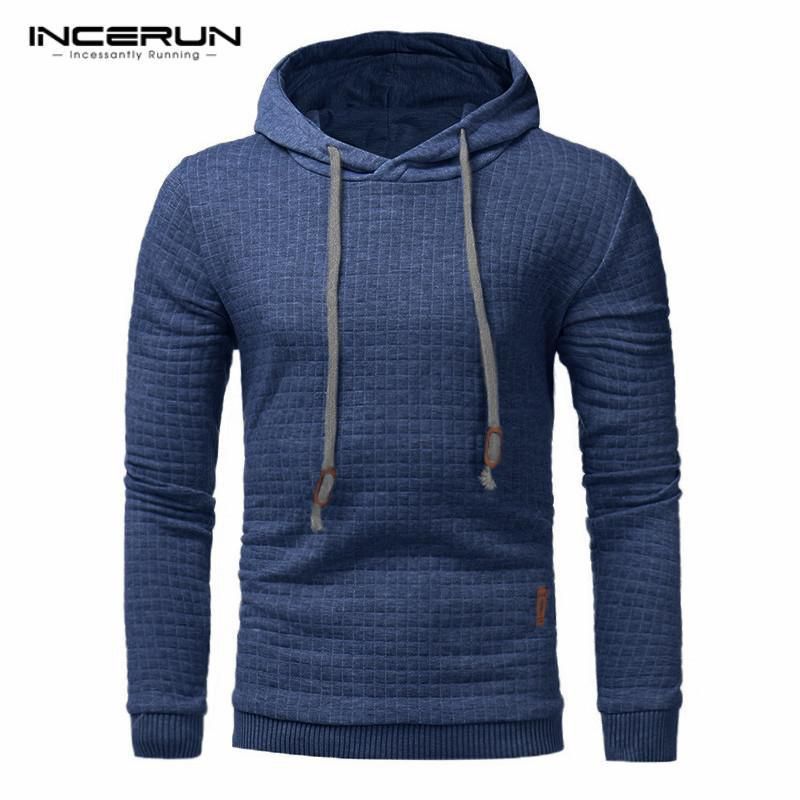 INCERUN Men's Winter Hoodie Warm Hooded Sweatshirt Coat Jacket Outwear Sweater Blue