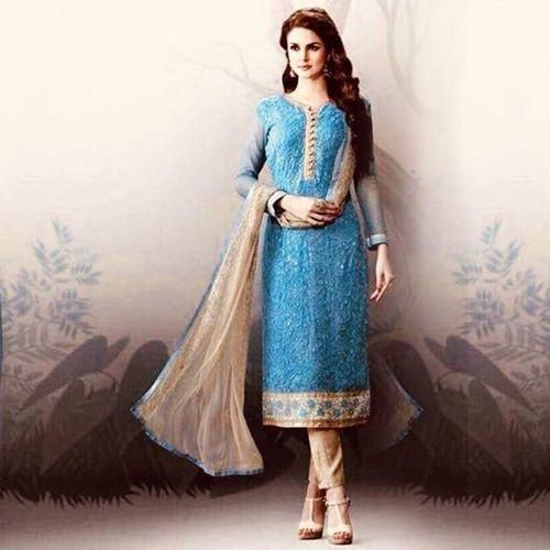 Unstitched Cyan Georgette Salwar Kameez for Women