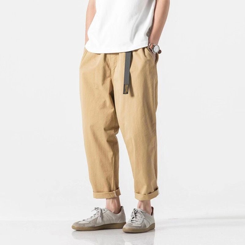 Wide Pants Men Loose Baggy Harem Pants Plus size Ankle length Trousers Black With Belt Joggers Sport Sweatpants 100% Cotton