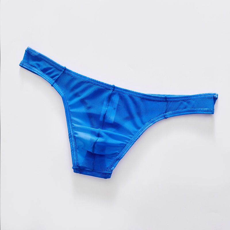 Male Briefs Thong Underpant Low Waist Thong Casual Mesh  Solid Color Sexy