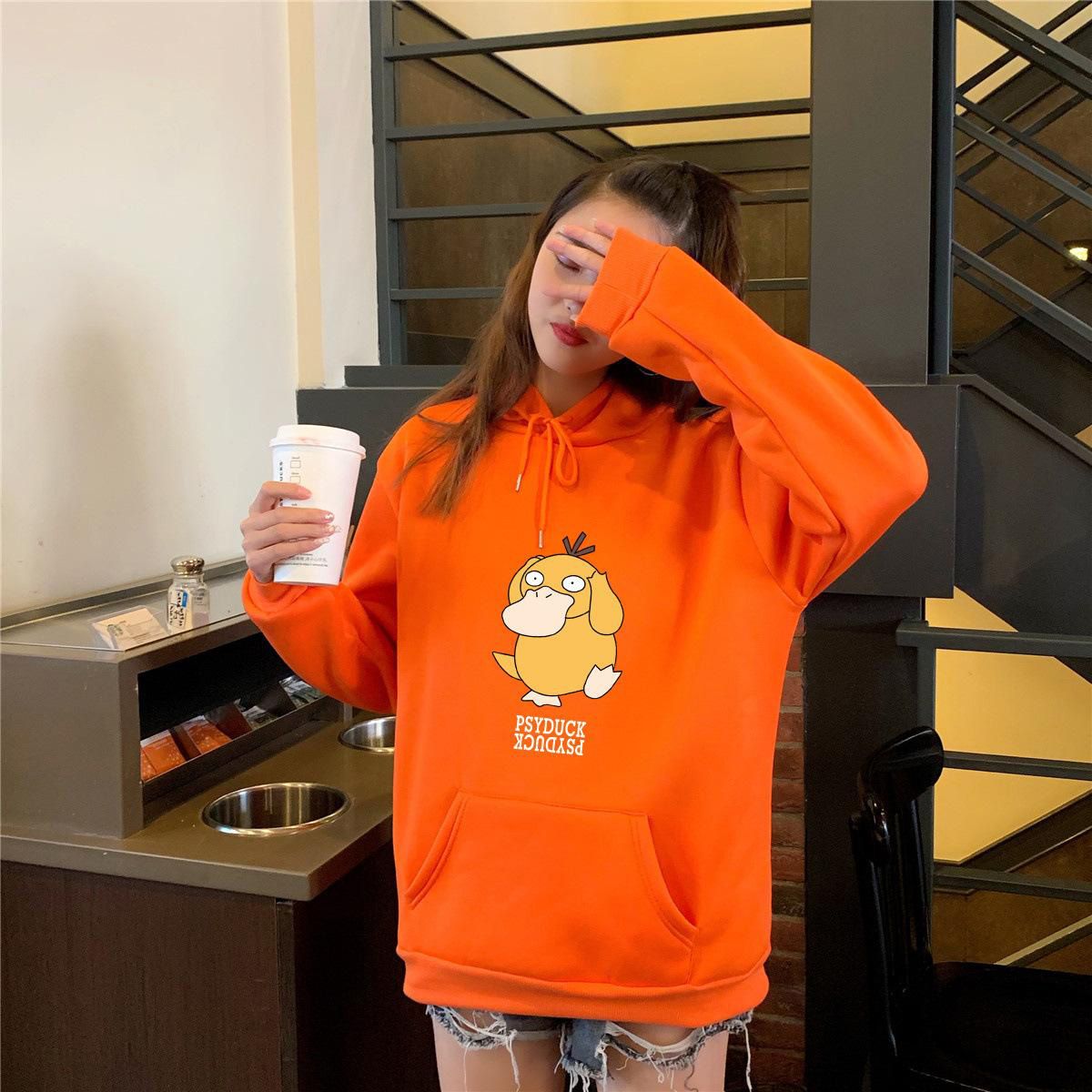 Pikachu series couple girlfriends sisters hooded sweater women Korean version plus velvet sweater