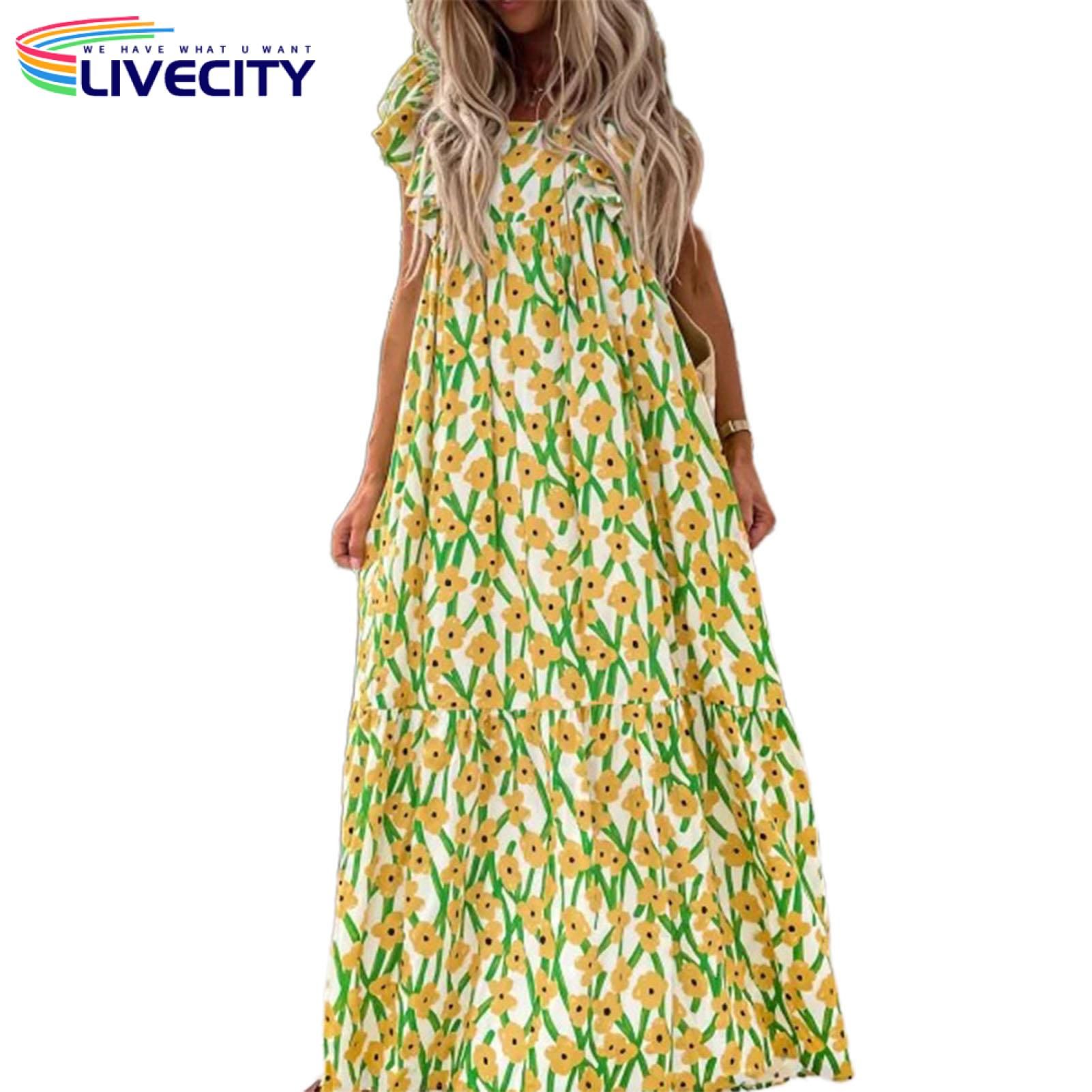 Maxi Dress Anti-ling Loose Fit Floral Print Women Dress