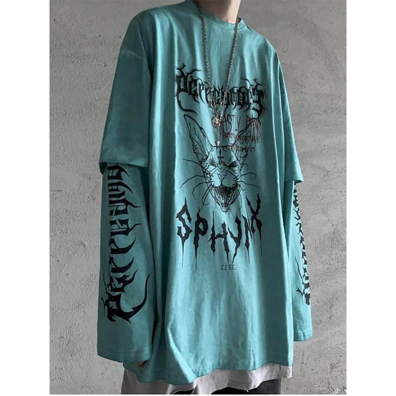 Punk Unisex T Shirt Streetwear Cool Patchwork Tshirt Harajuku Summer Tops Tees Spring Long Sleeve High Street Loose Japan Style