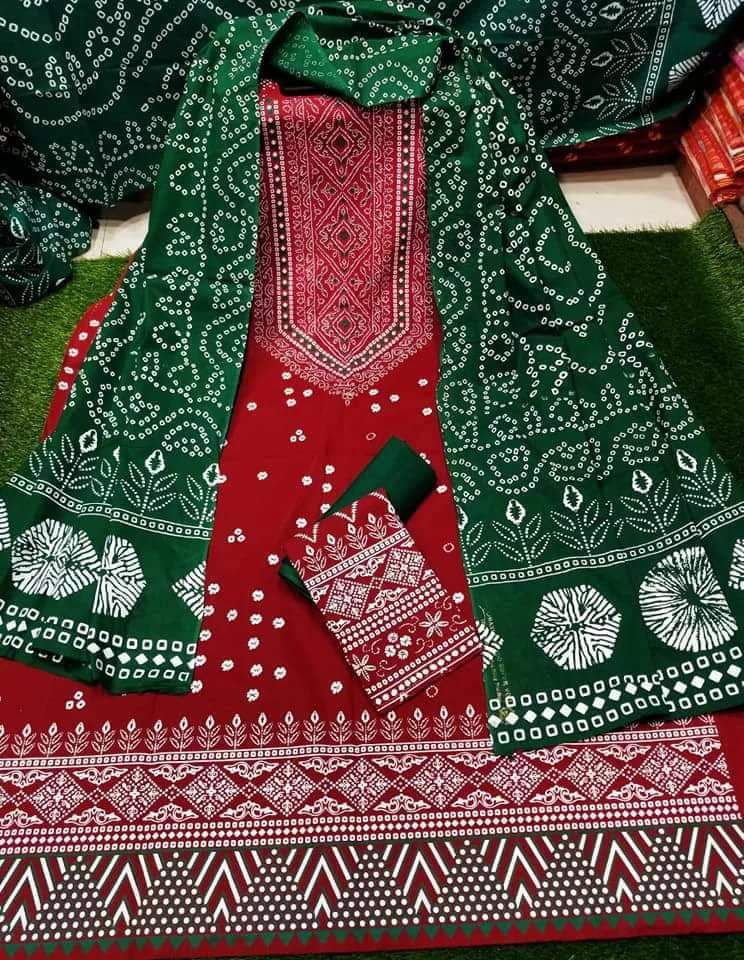 মিলন স্কিন প্রিন্ট আনস্টিচড সুতির থ্রি পিস পোশাক (3 পিস)