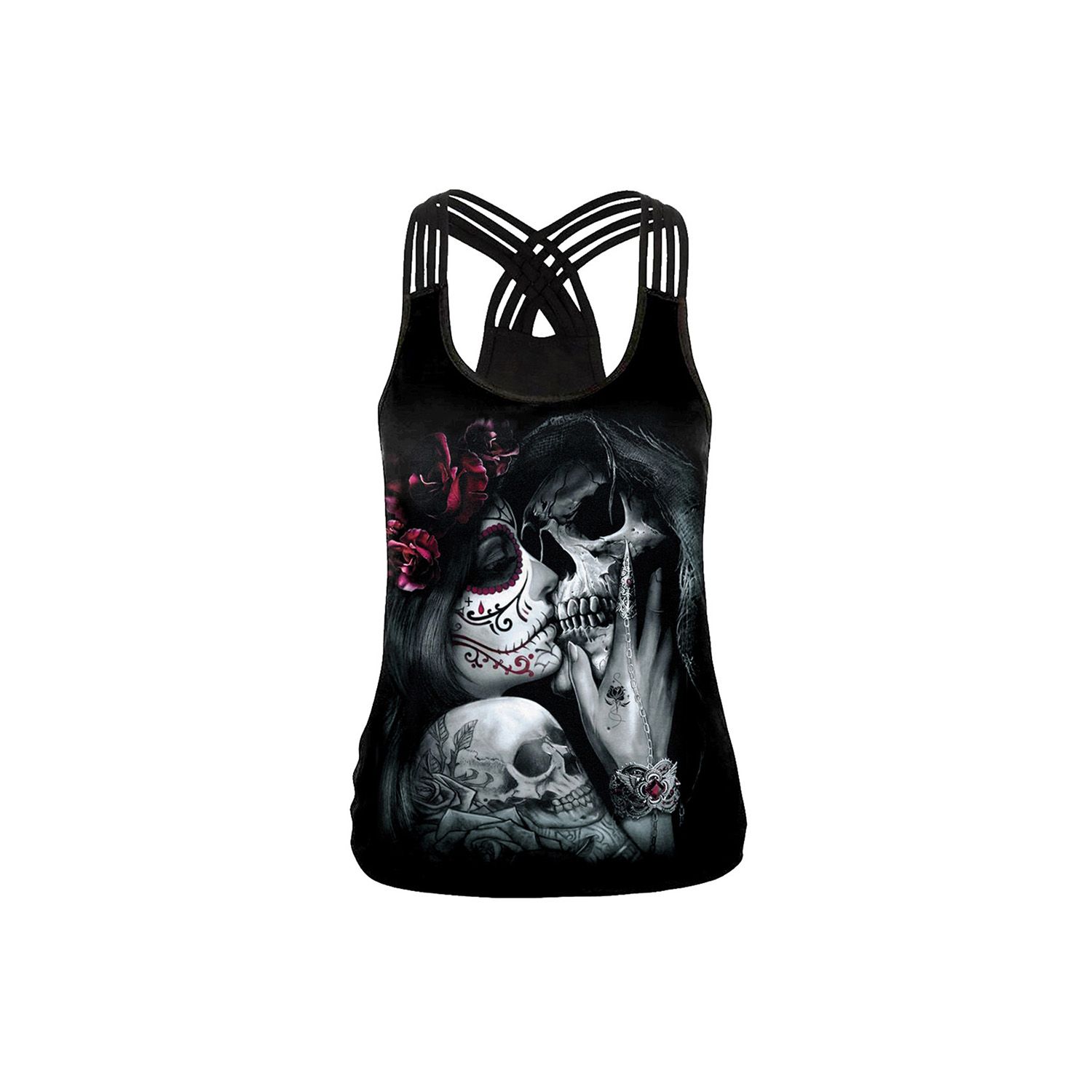 Women's Scoop Neck Cami Tops, Fashion Skull Snake Print Sleeveless Hollow Out Camisole