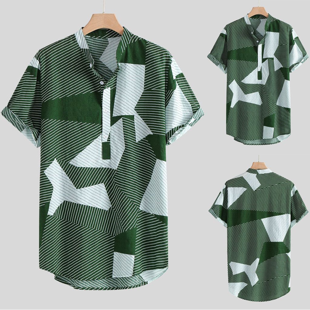 DuangDuang Mens Multi Color Lump Chest Pocket Short Sleeve Round Hem Loose Shirts Blouse