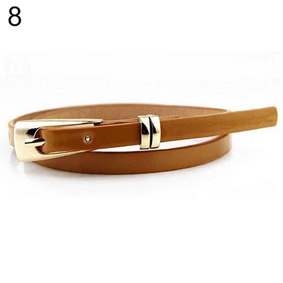 Fashion Women Candy Color Thin Narrow Faux Leather Dress Belt Buckle Waistband