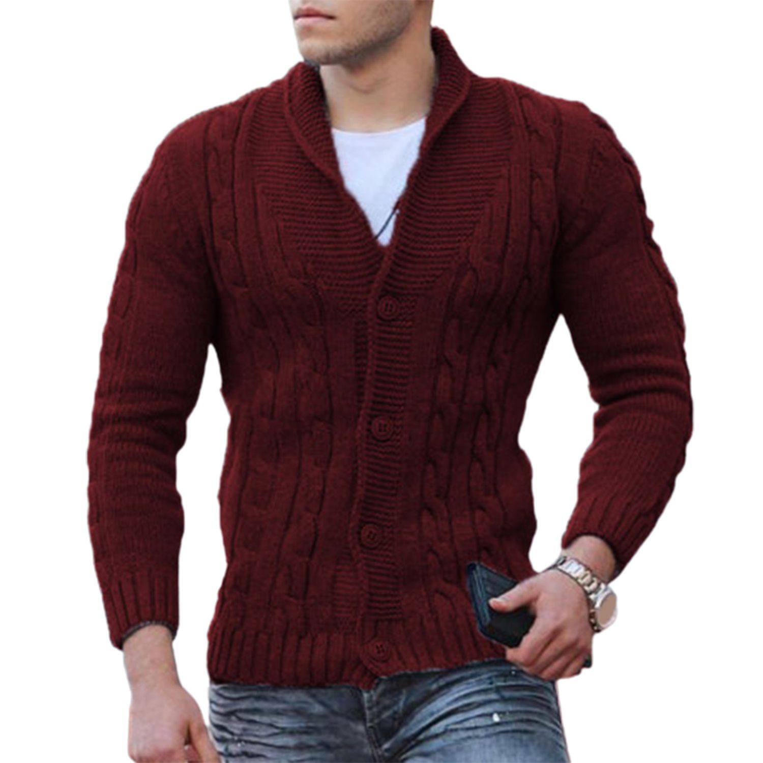 Winter Sweater Cardigan Leisure Pure Color Men Winter Sweater