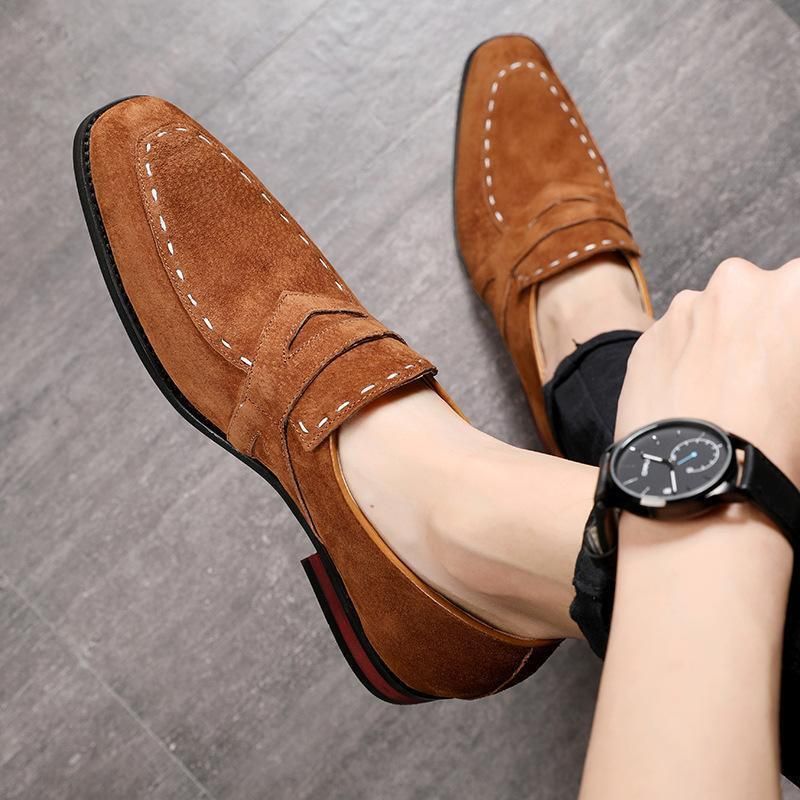 Men Shoes Loafers Shoes Мужская повседневная обувь Casual Shallow Faux Suede Comfortable Мужчынскія туфлі Fashion Brown KP536