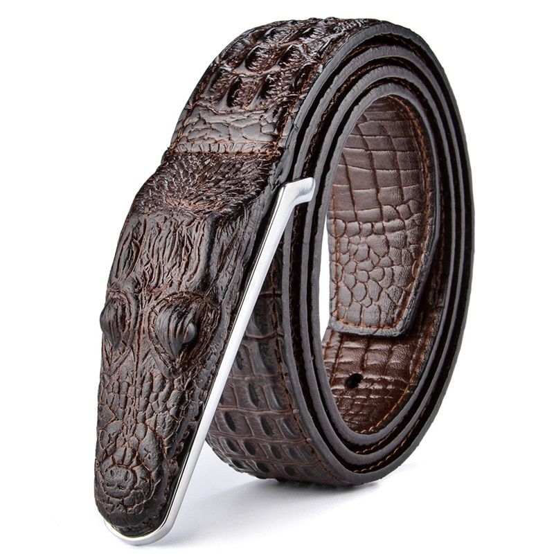 Plyesxale Leather Belt Men 2018 Luxury Crocodile Belts Men Gold Silver Bronze Metal Buckle High Quality Brand Designer Belts B8