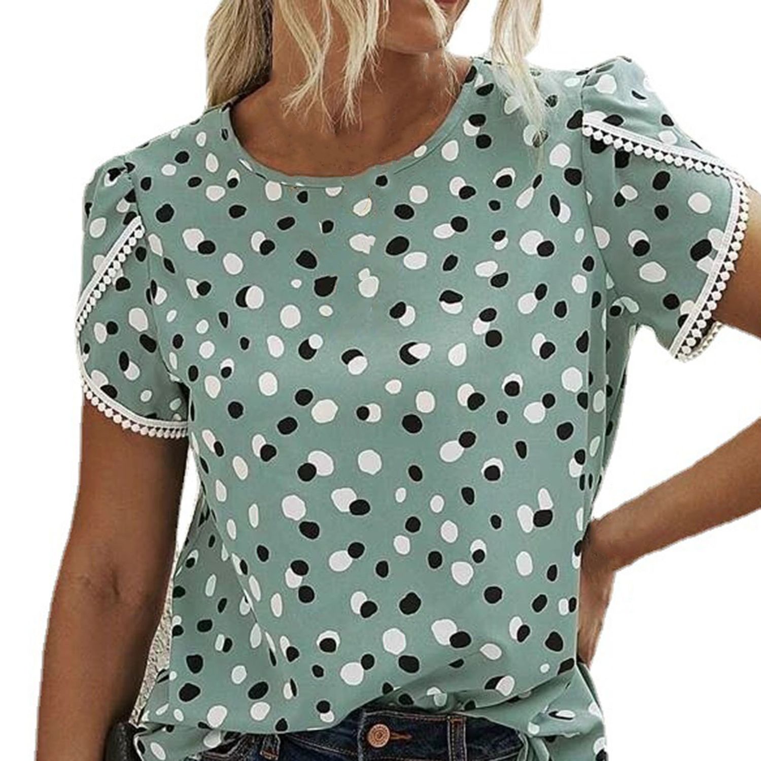 Summer Blouse Breathable Casual Dot Print Tunic Top