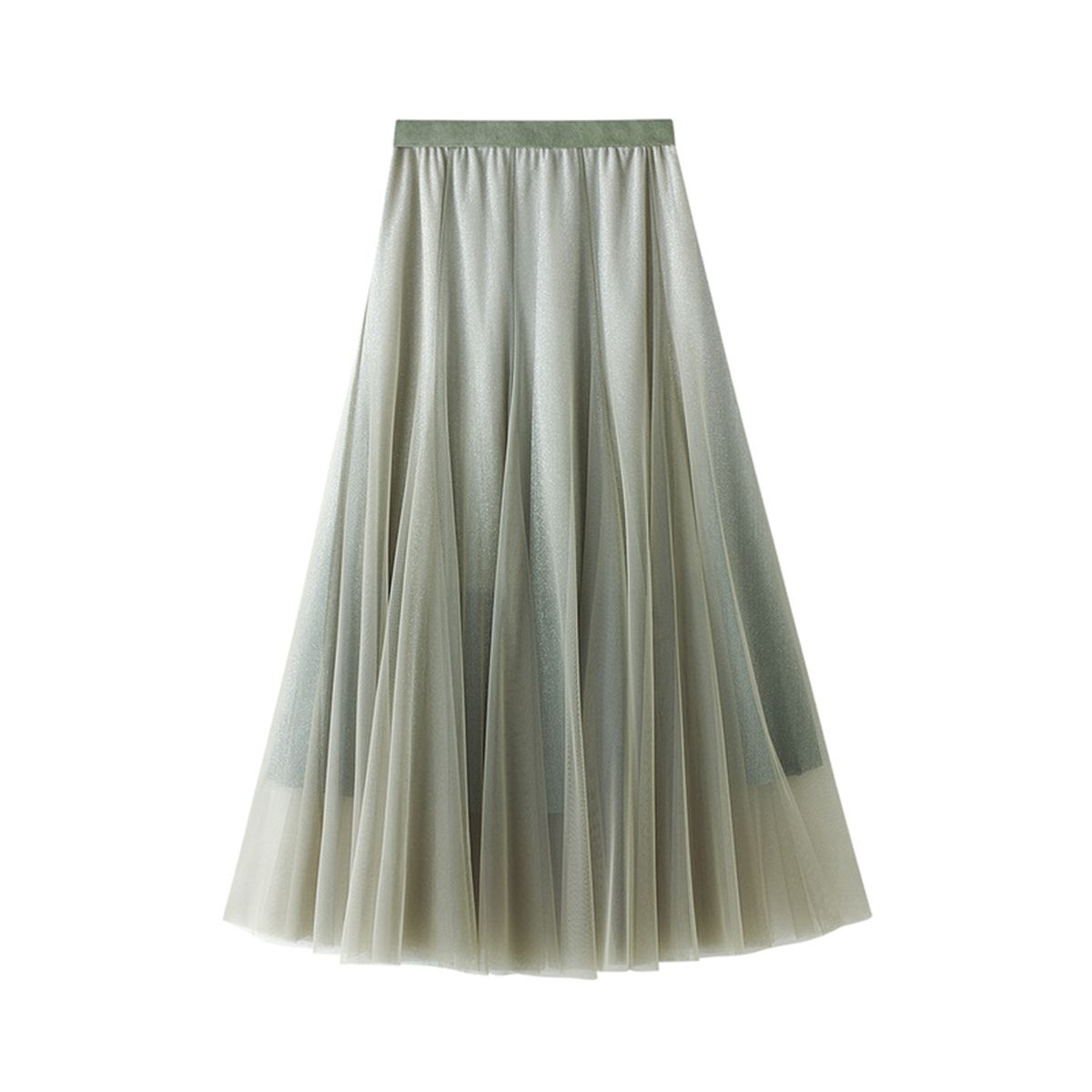 2021 Women’s Fashion Gradient Color Skirt Summer Mesh Yarn Stitching High-waist A-line Mid-length Skirt